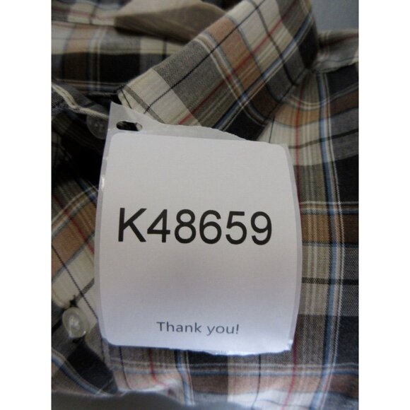 VINTAGE Sears Top Medium Gray 70s Button Up Shirt Plaid Pocket - Picture 9 of 9
